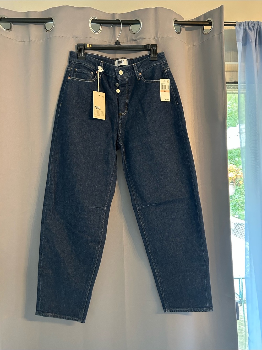 PAIGE Dark Blue High-Rise Boyfriend Jeans